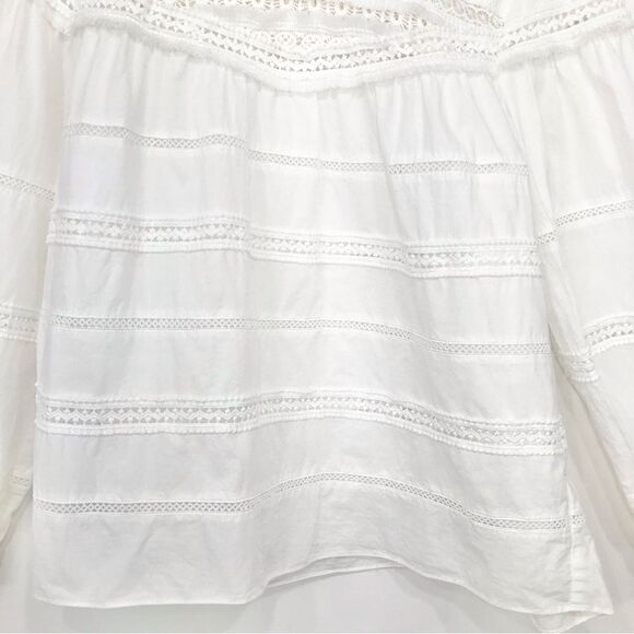 The Impeccable Pig White Crochet Lace Fringe Trim Peasant Blouse - Picture 5 of 14